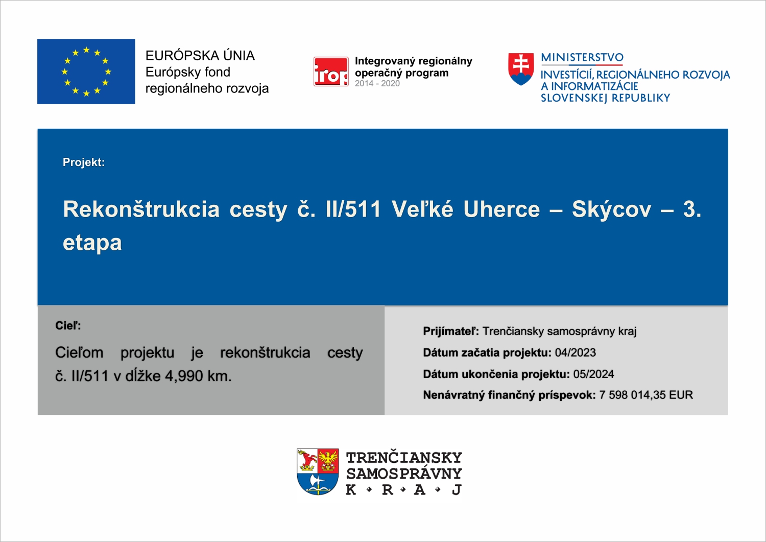 Rekonštrukcia cesty č. II/511 Veľké Uherce – Skýcov – 3. etapa