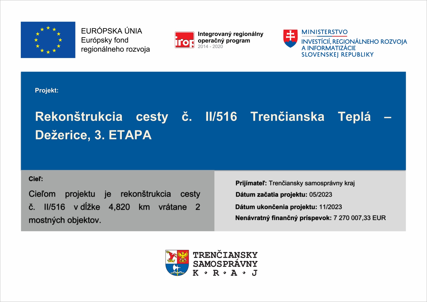 Rekonštrukcia cesty č. II/516 Trenčianska Teplá – Dežerice, 3. ETAPA